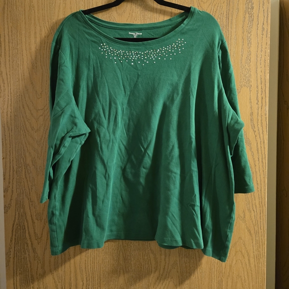 Studio Works 3X Studded Green Women's Top with 3/4 Sleeve - Picture 2 of 5